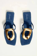 Denim Oval Buckle Flats