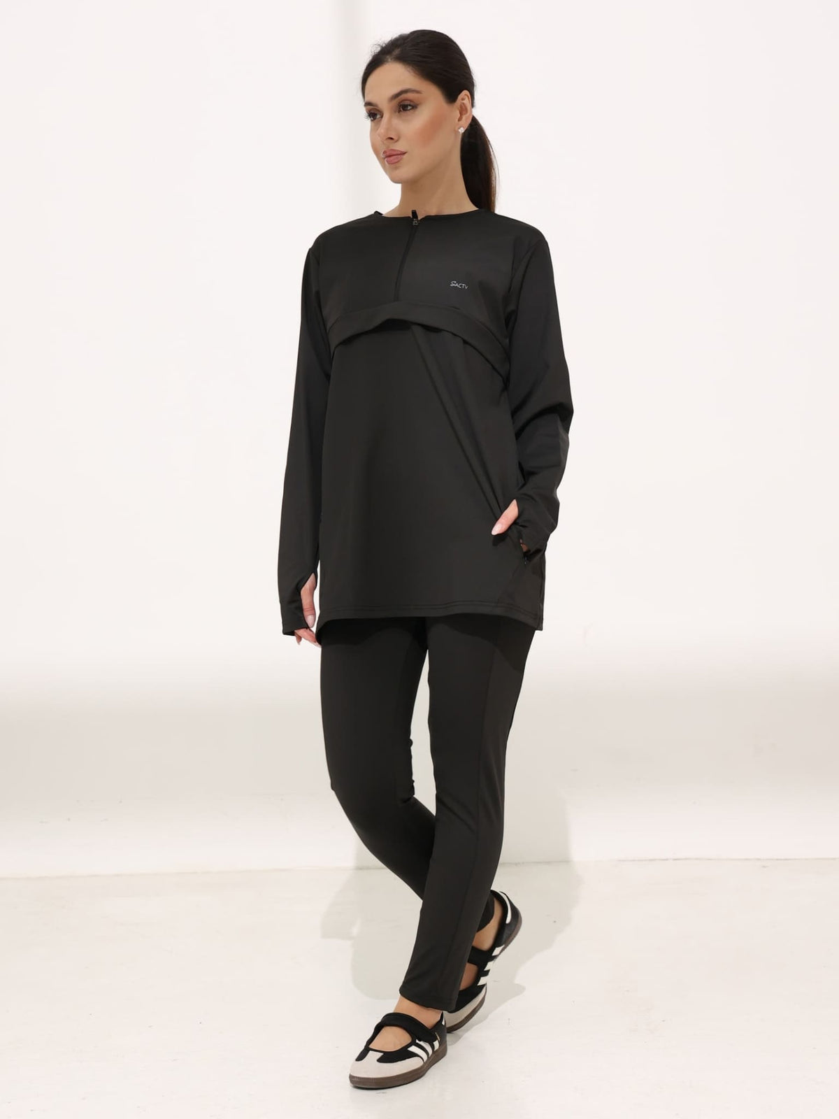 Onyx Black Active Zipper Flap Shirt