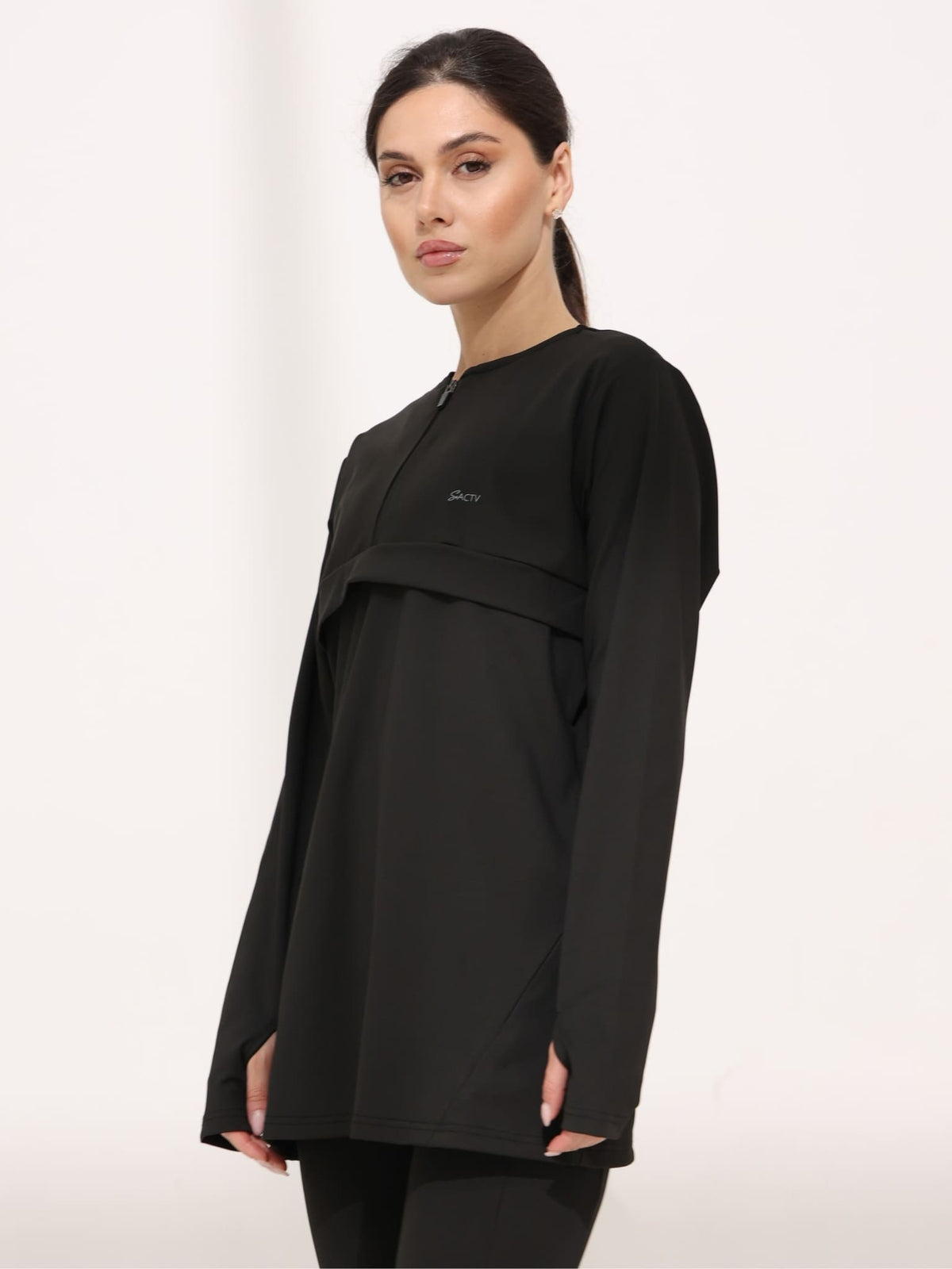 Onyx Black Active Zipper Flap Shirt
