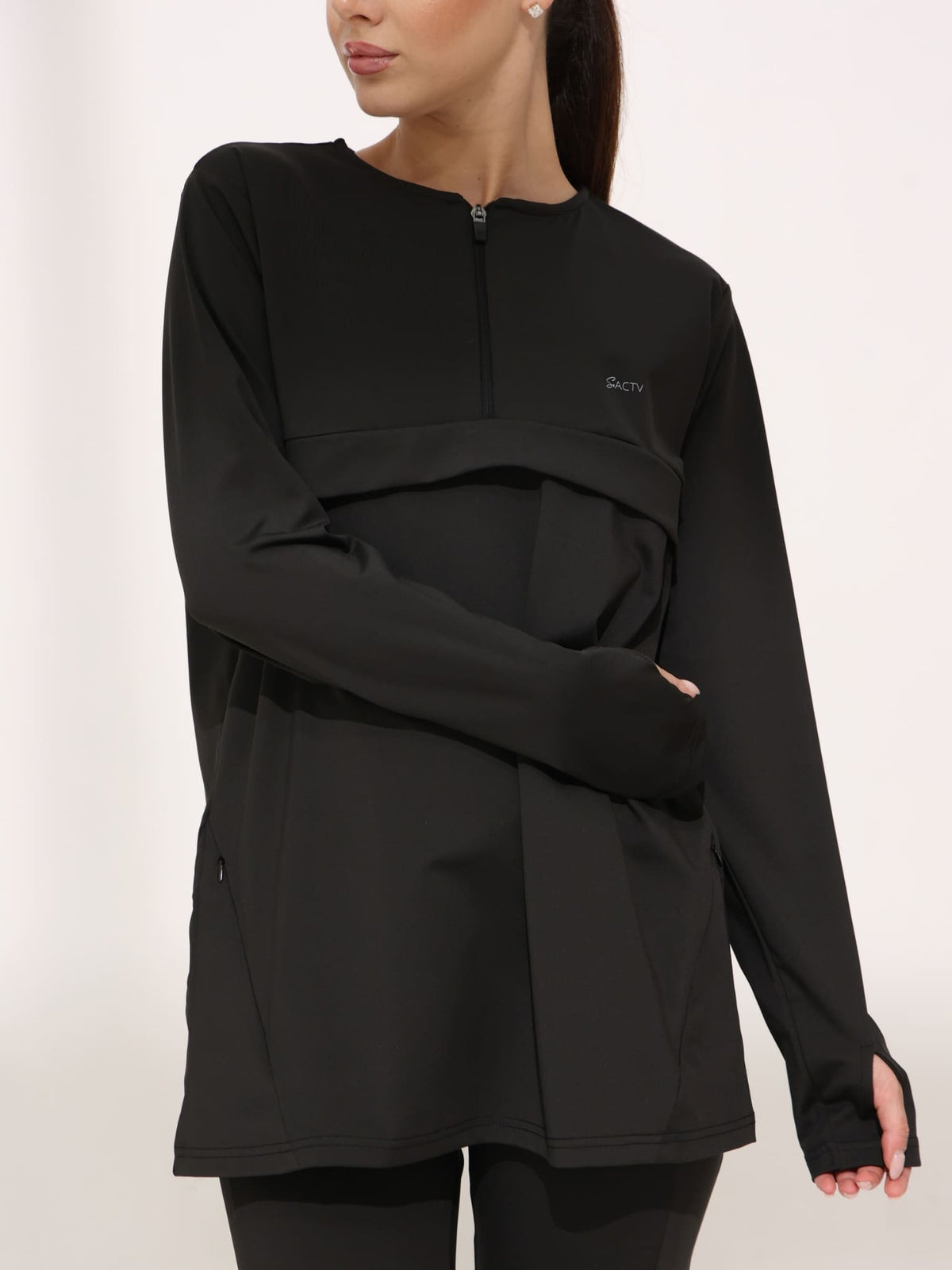 Onyx Black Active Zipper Flap Shirt