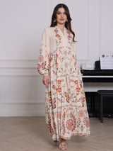 Zaurea Cream Floral Panel Dress
