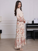 Zaurea Cream Floral Panel Dress
