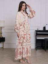 Zaurea Cream Floral Panel Dress