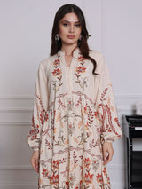 Zaurea Cream Floral Panel Dress