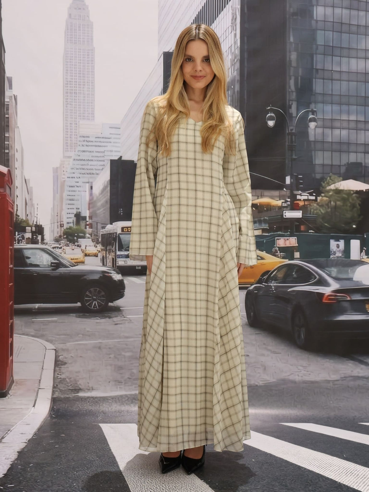 Lisa Plaid Fish Panel Long Dress