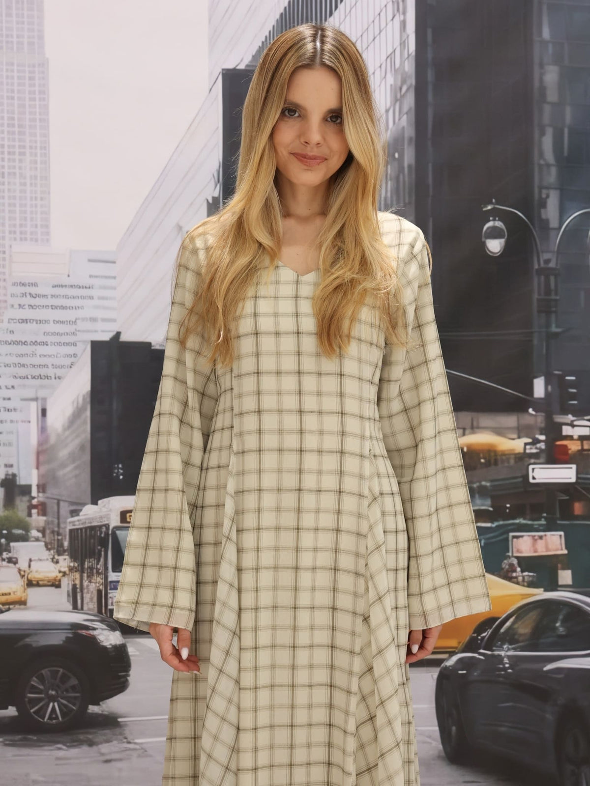 Lisa Plaid Fish Panel Long Dress