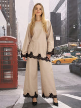 Beulah Asymmetric Contrast Lace Shirt