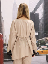Beulah Asymmetric Contrast Lace Shirt