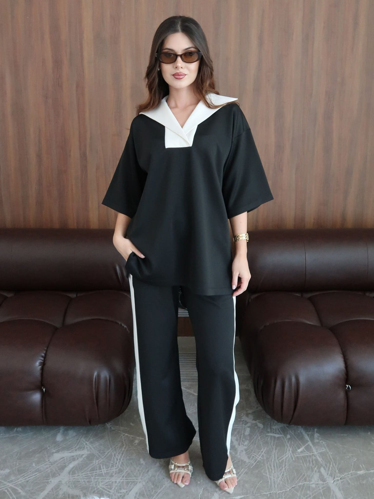 Enid Black Contrast Soft Sweat Shirt