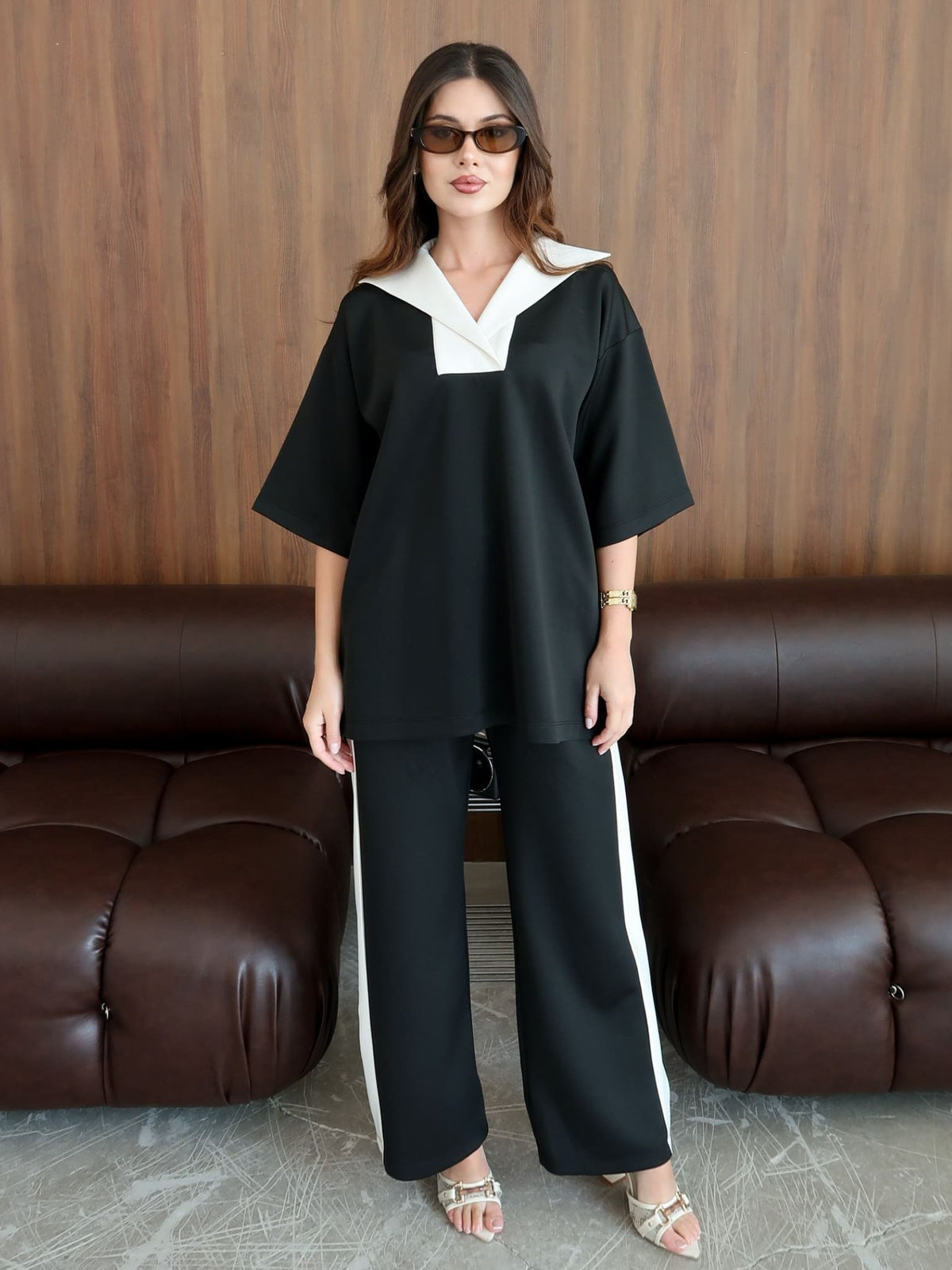 Enid Black Contrast Soft Sweat Shirt