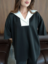Enid Black Contrast Soft Sweat Shirt