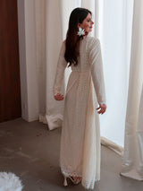 Swish Pleated Crochet Long Dress