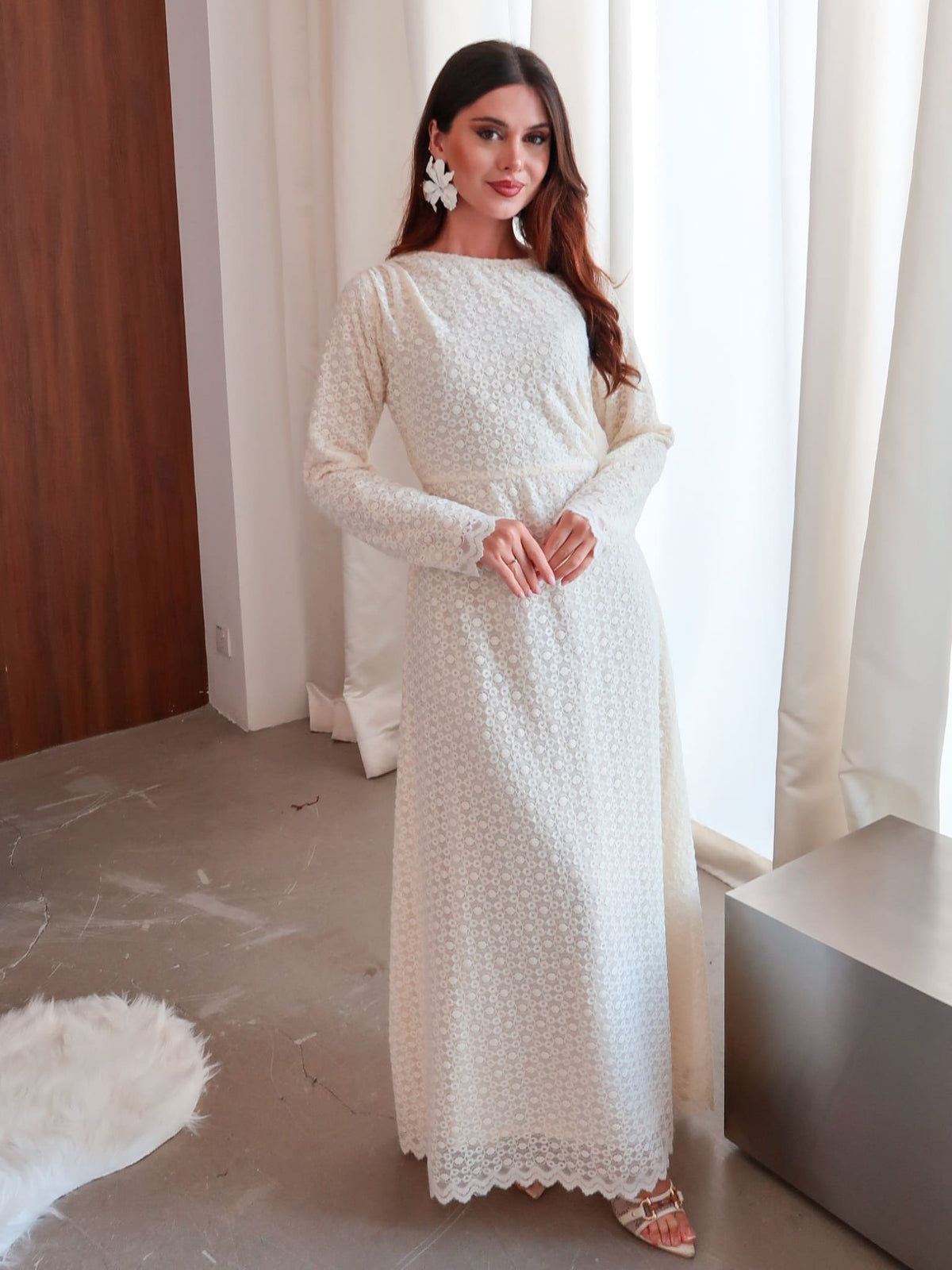 Swish Pleated Crochet Long Dress