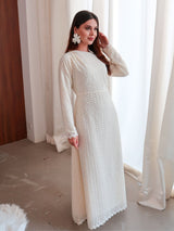 Swish Pleated Crochet Long Dress