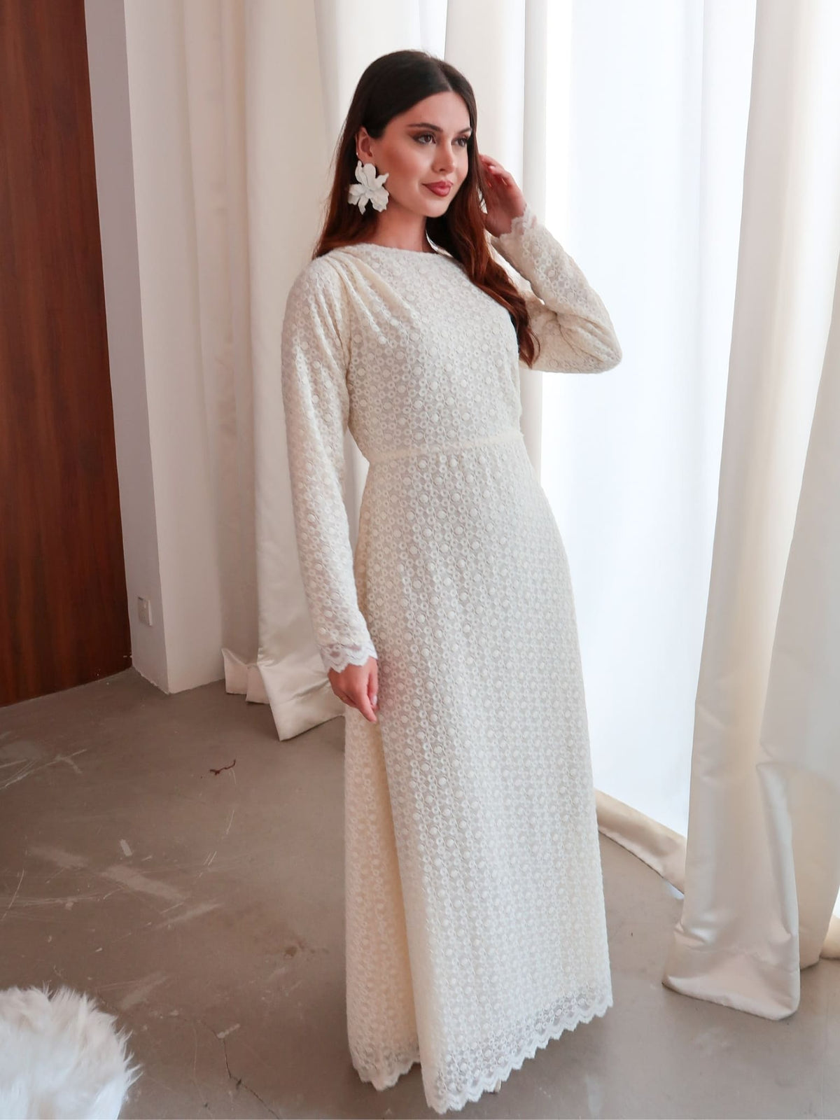 Swish Pleated Crochet Long Dress