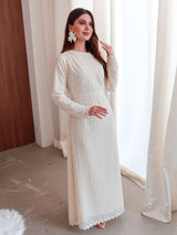 Swish Pleated Crochet Long Dress