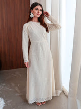 Swish Pleated Crochet Long Dress