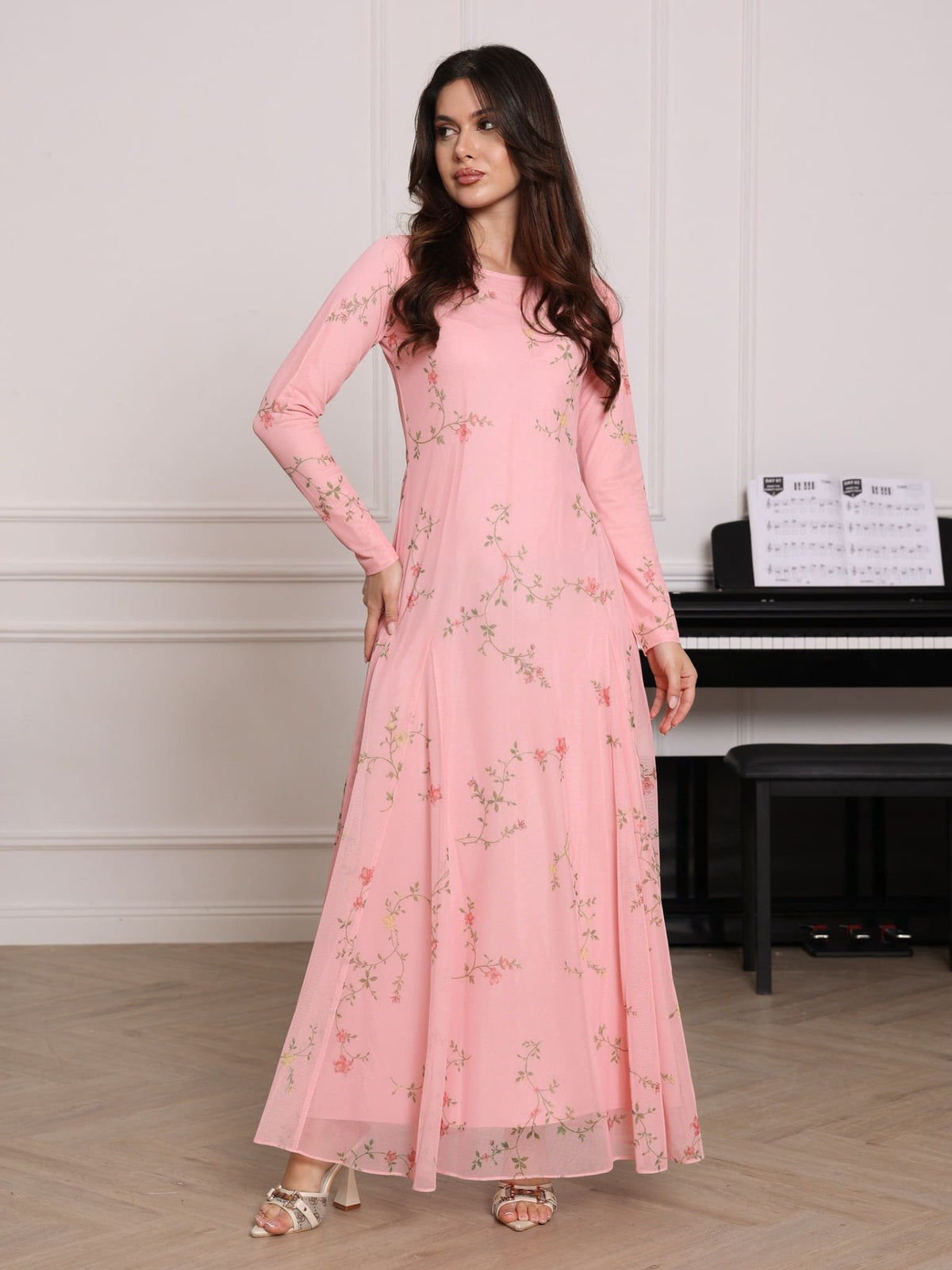 May Mesh Panel Long Dress