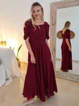 Reese Pleated Maroon Long Dress