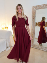 Reese Pleated Maroon Long Dress
