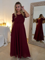 Reese Pleated Maroon Long Dress
