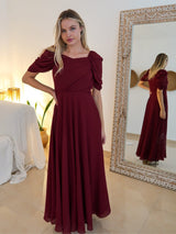 Reese Pleated Maroon Long Dress