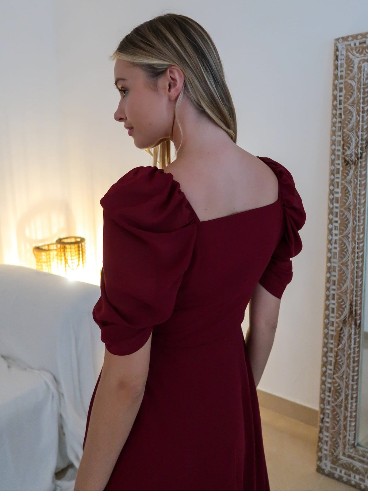 Reese Pleated Maroon Long Dress