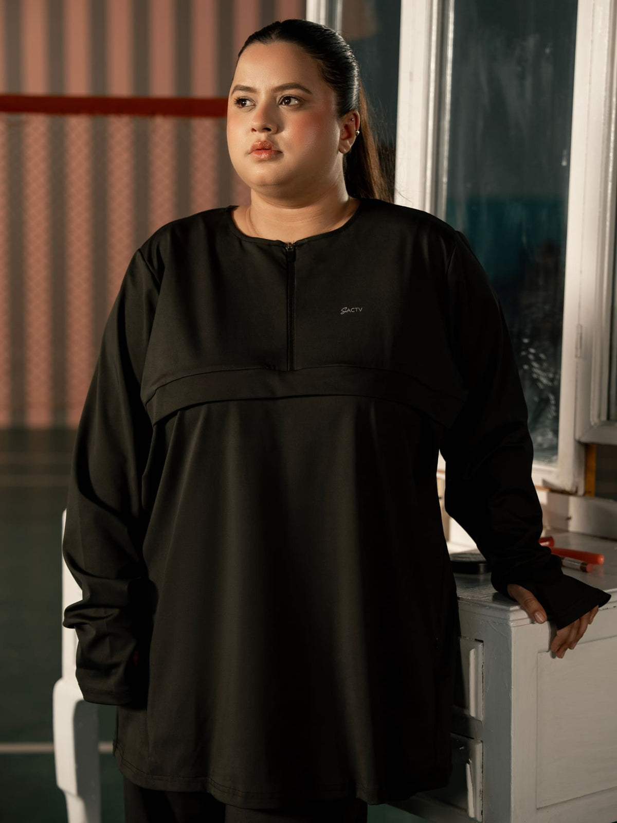 Onyx Black Active Zipper Flap Shirt