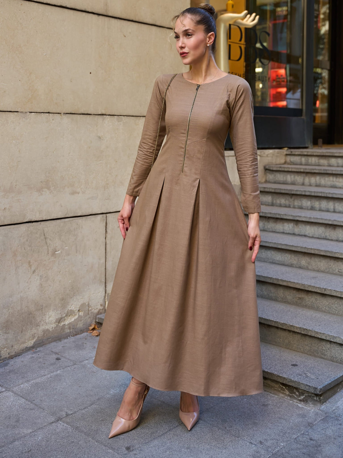 Havanah Olive Zipper Panel Dress