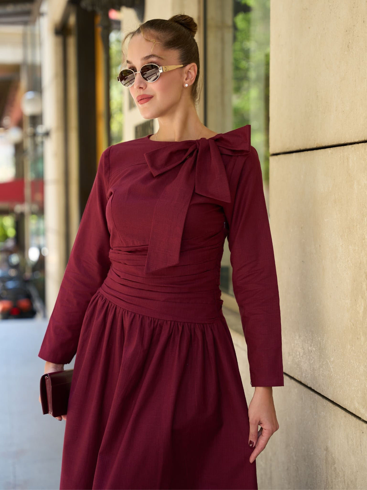 Miralyn Maroon Bow Knot Long Dress