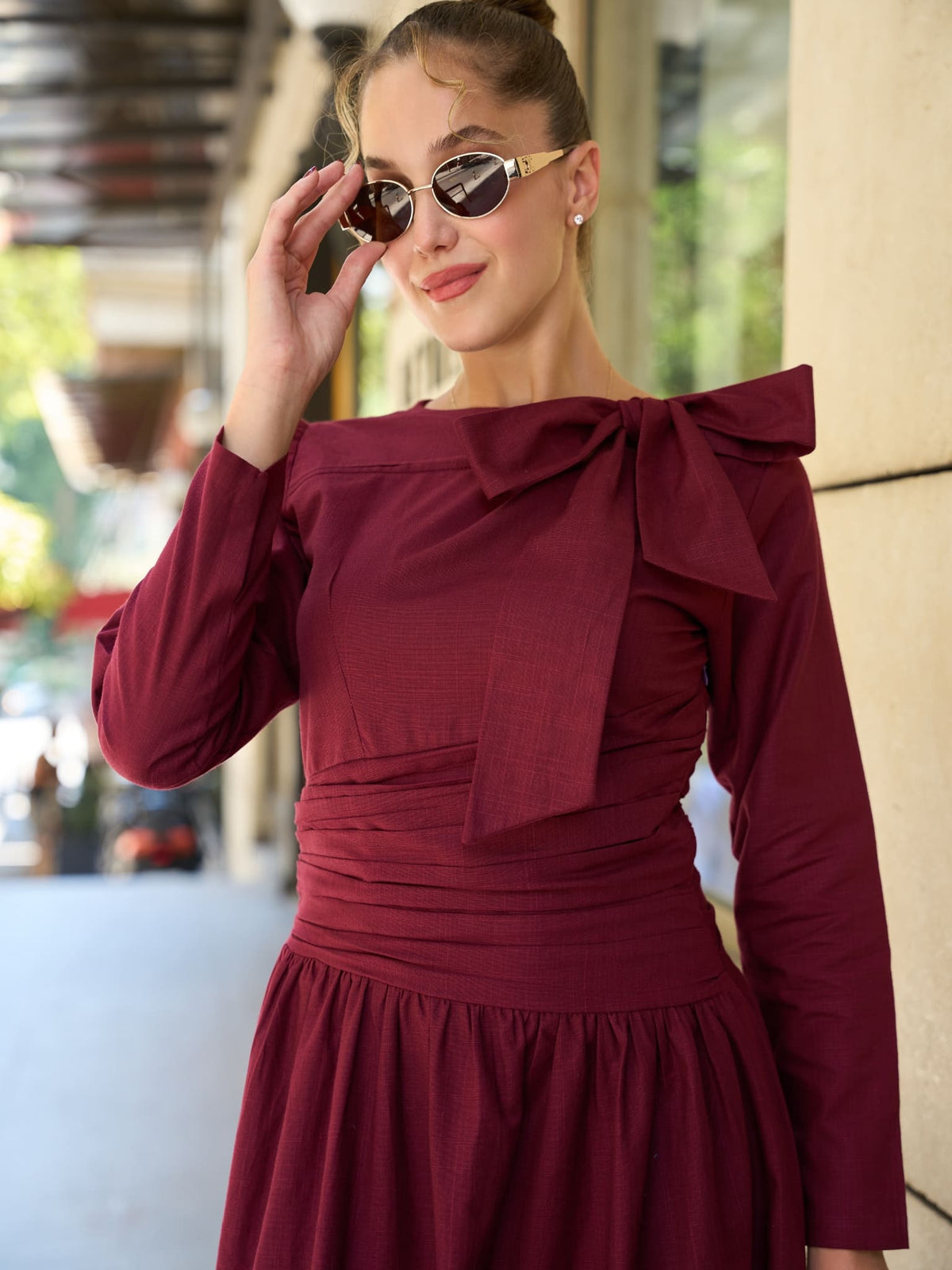 Miralyn Maroon Bow Knot Long Dress