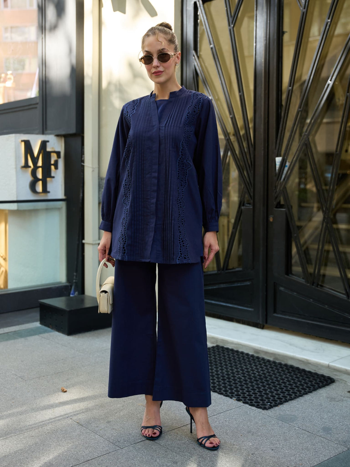 Melure Blue Embroidered Tulle Shirt