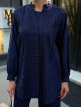 Melure Blue Embroidered Tulle Shirt