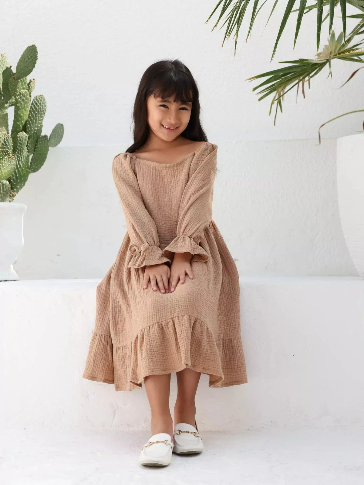 Mini Rua Beige Dress For Girls