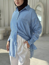Blue and White Boyfriend Stripe Shirt
