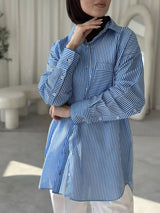 Blue and White Boyfriend Stripe Shirt