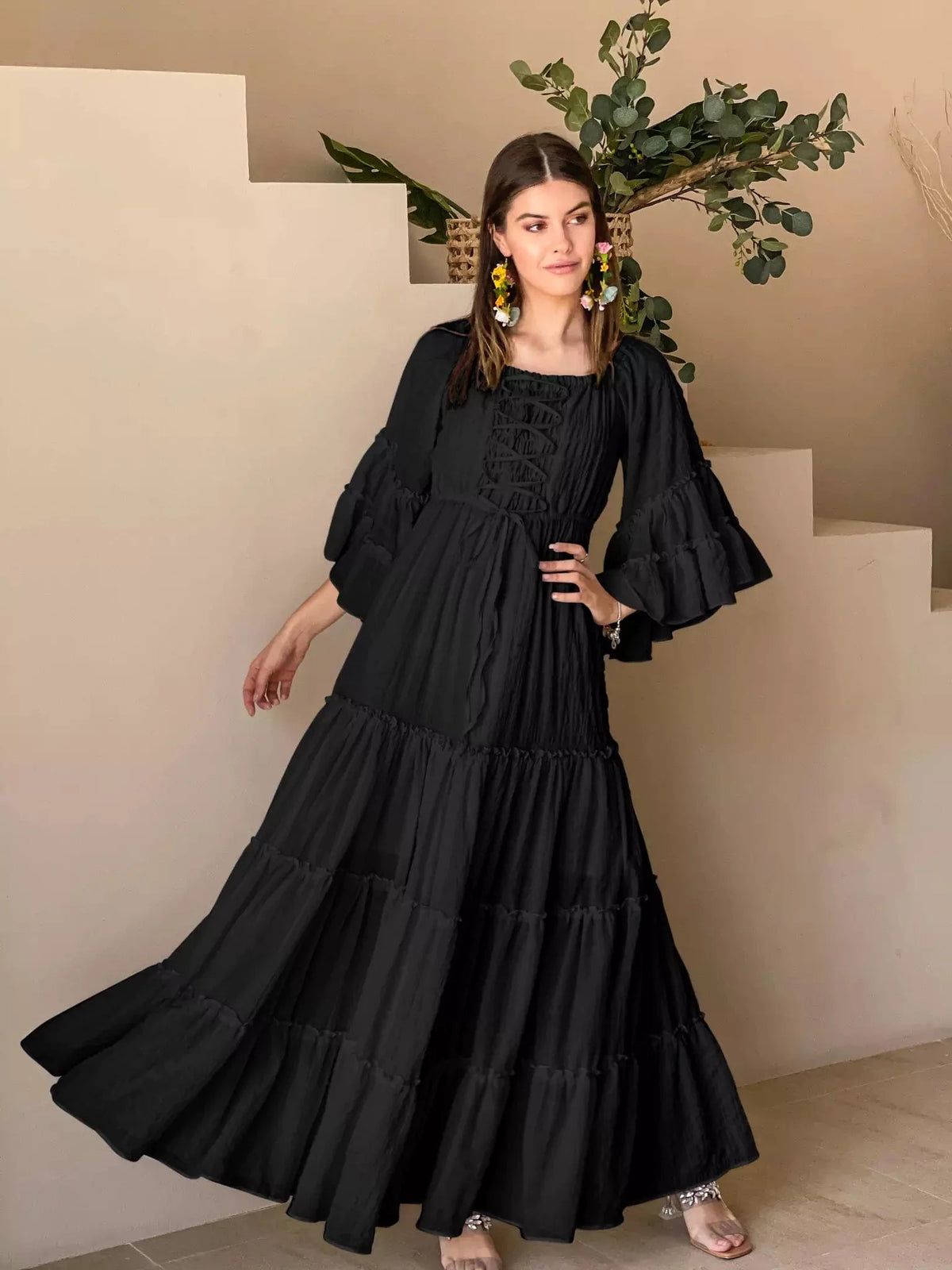 Ellora Long Maxi Dress - Solid Black