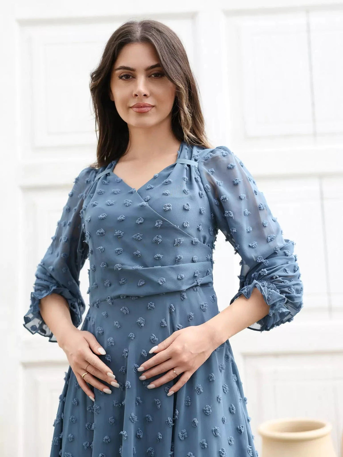 Glacial Texture Dress - Dusty Blue