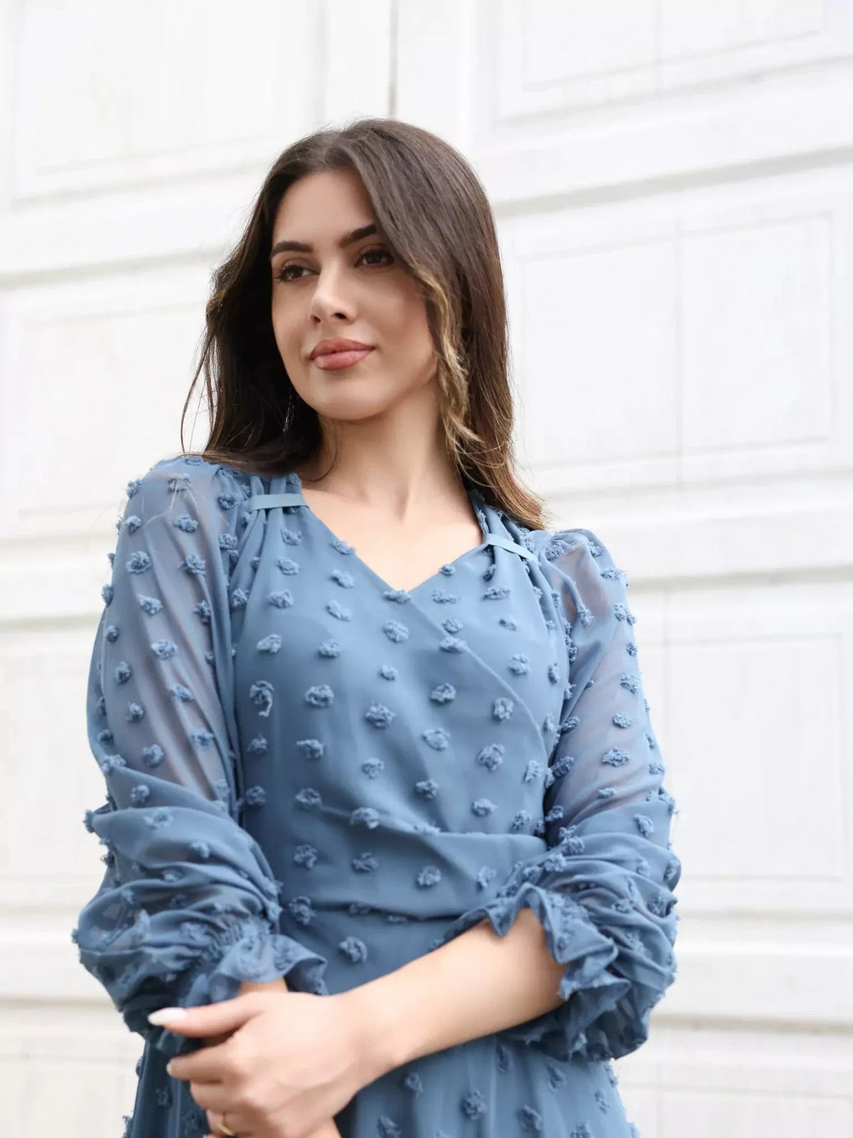 Glacial Texture Dress - Dusty Blue