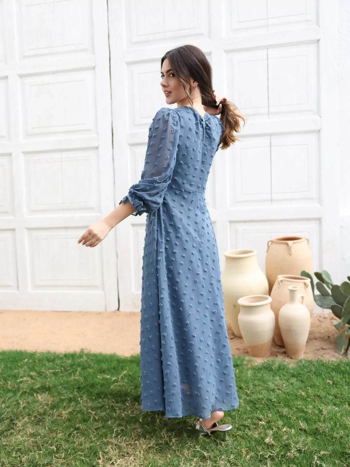 Glacial Texture Dress - Dusty Blue