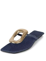 Denim Oval Buckle Flats