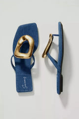 Denim Oval Buckle Flats